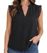 Milumia Black Sleeveless Lace Trim V-Neck Casual Top Size S Photo 0