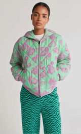 Wild Fable‎ Unisex Mint Green Floral Quilted Puffer Jacket Cozy Trendy Size L Photo 0