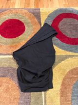 ZARA NWOT Black One Shoulder Ruffle Sleeve Ruched Nylon Black Top Women’s Small Photo 0