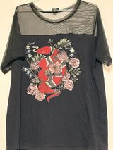 Torrid Black Red Mesh Snake Rose Pullover T-Shirt Blouse Size 1 1X Photo 0