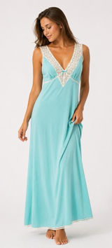 VTG Vanity Fair Nightgown 36 Aqua Blue Lace Maxi Dress 60s 70s USA Nylon Photo 0