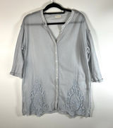 Anthropologie Meadow Rue Mesh Lace Embroidered Shirt Top Sz L Cottagecore Blue‎ Photo 0