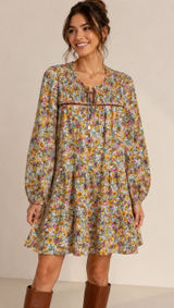 Goodnight Macaroon Mini Dress Women M Yellow Floral‎ Smocked Tiered Cottagecore Photo 0