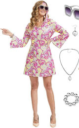 70s Disco Dress Hippie Halloween Costume Women Cosplay 7 pcs Outfit XX-LARGE Photo 0