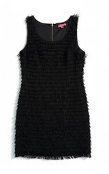 Betsey Johnson Fringe Mini Dress Womens 14 Black Layered Shift Zipper Photo 0
