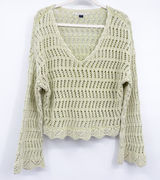 American Eagle Womens Open Knit Boho Coastal V-Neck Beach Coverup Sweater Size M Photo 0