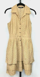 Ellen Tracy Eyelet Dress Womens 2P Tan Cotton Tiered Fit Flare Midi Shirt Dress Photo 0