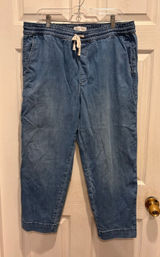 Free Assembly Womens Light Wash Denim Jogger Pants Size L Elastic Waist Stretch Photo 0