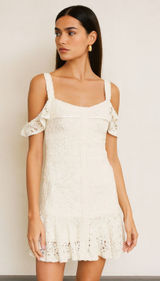 Alexis Linzi Ivory Lace Ruffle Mini Dress L Bridal Shower Bachelorette Photo 0