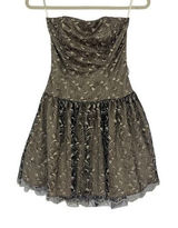 Jessica McClintock Gold Strapless Fit Flare Dress Floral Overlay Party‎ 2 Retro Photo 0