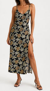 Reformation Floral Paisley Midi Dress High Side Slit Boho Slip Dress Size 8 Photo 0