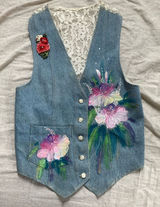 Vintage‎ Denim Floral Painting Vest Photo 0