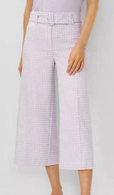 Ann Taylor Wide Leg Crop Pants Size 10 Purple Gingham Belted Preppy Career Photo 0