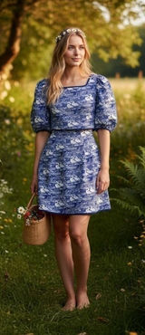 NWT Laura Ashley x Urban Outfitters Swan Puff Sleeve Mini Dress‎ XS Cottagecore Photo 0