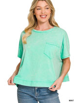 Zenana Acid Washed‎ Round Neck Short Sleeve Oversized T-Shirt - Mint - Medium Photo 0