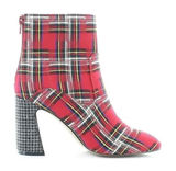 Betsy Johnson‎ Red Plaid Platform Ankle Boots Textured Block Heel size 8 Photo 0