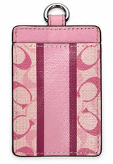 Coach ID Lanyard Case Pink Signature Monogram Stripe Designer Card Case Wallet Photo 0