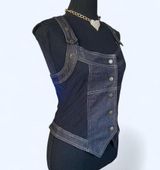 Vintage Y2K Jacqueline Riu Dark Academia Denim Corset Waistcoat Size Medium 💙 Photo 0