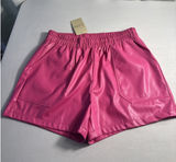 NWT ee:some Faux‎ Leather High Waisted Shorts Hot Pink Elastic Waist Size Large Photo 0