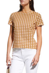Tory Burch Logo Checker Print T-Shirt Large Short Sleeve Photo 0