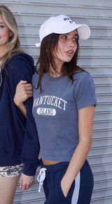 Brandy Melville John Galt Nantucket Graphic T Shirt Tee One Size Stone Blue Photo 0