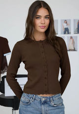 Brown Scalloped Button Front Knit Cardigan Sweater NWT Small Photo 0