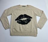 Brodie‎ Cashmere 100% Cashmere Sparkle Lip Cream Black Sweater Womens XS *FLAWED Photo 0