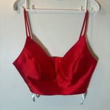 Sherri Hill Crop Top Women 8 Red Satin V-Neck Spaghetti Strap Zipper Back Photo 0