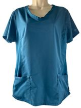 Purple Label by Healing Hands Yoga Scrub Top Size Large Blue Stretch Medical Uni Photo 0