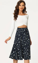 Allegra K Floral Midi Skirt Photo 0