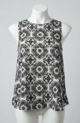 One Clothing Geometric Medallion Print Sleeveless Tank Top Blouse Black White Lg Photo 0