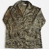 Victoria's Secret Women's Pajama Top S Leopard Print Satin-Like Black Tan Photo 0