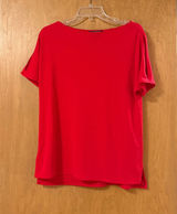 Lauren Ralph Lauren Boat Neck Top Womens Size M Red Short Sleeve Viscose Photo 0