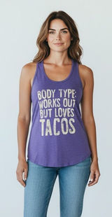 Purple & Gold Tank Top Body Type: Works Out But Loves Tacos Photo 0