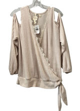 Blu Pepper Womens Medium Shirt Ribbed Knit Cold Shoulder Long‎ Sleeve Top NEW Photo 0