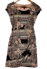 Connected Apparel Floral Mandala Faux Wrap Dress Boho Business Casual Church Teacher‎ Retro Size S Photo 0