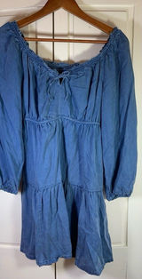 Old‎ Navy Smocked Peasant Dress Small Blue Tiered Swing Western Cottage Boho Photo 0