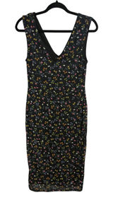 AFRM Midi Dress Wildflower Floral Black Mesh V-Neck Bodycon Size M Aesthetic Photo 0