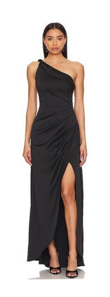 Elliatt Biarritz Satin One Shoulder Maxi Dress Women's Size S Black‎ Formal Photo 0