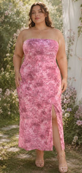 Full Tilt Fairycore Tube Maxi Dress Womens XL Pink Floral Strapless Slit Y2K Photo 0