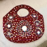 Red embroidered, beaded sequins and mirror work purse cloth clutch 10x6 inch Photo 0