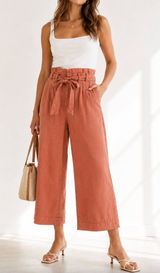 Anthropologie Blythe High Waist Wide Leg Paperbag Pants Terracotta Size 4 Photo 0