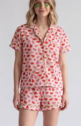 Mahogany Watermelon 100% Cotton Short Pajama Set pjs vacation whimsy novelty Photo 0