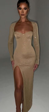 Babyboo Nadia Maxi Dress Gold Sparkle Size Medium Photo 0
