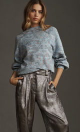 By Anthropologie blue paisley metallic Beatriz mock neck sweater size medium Photo 0