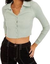 Urban Outfitters Skylar Ribbed Button-front Cropped Sweater Top Collar Green XS Photo 0