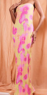 Pretty Little Thing Maxi Pleated Multi Watercolor Strapless Dress Photo 0