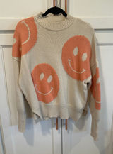 By Together Boho cream fairy Orange Smiley Face Knit Sweater Cozy Casual Size S winter Photo 0