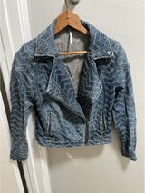 Free People Women's Blue Chevron Moto Biker Jacket Sz S Photo 0