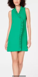 NWT Trina Turk Relaxation Ruffle Faux Wrap Women's Dress 12 Kelly Green Sheath Photo 0